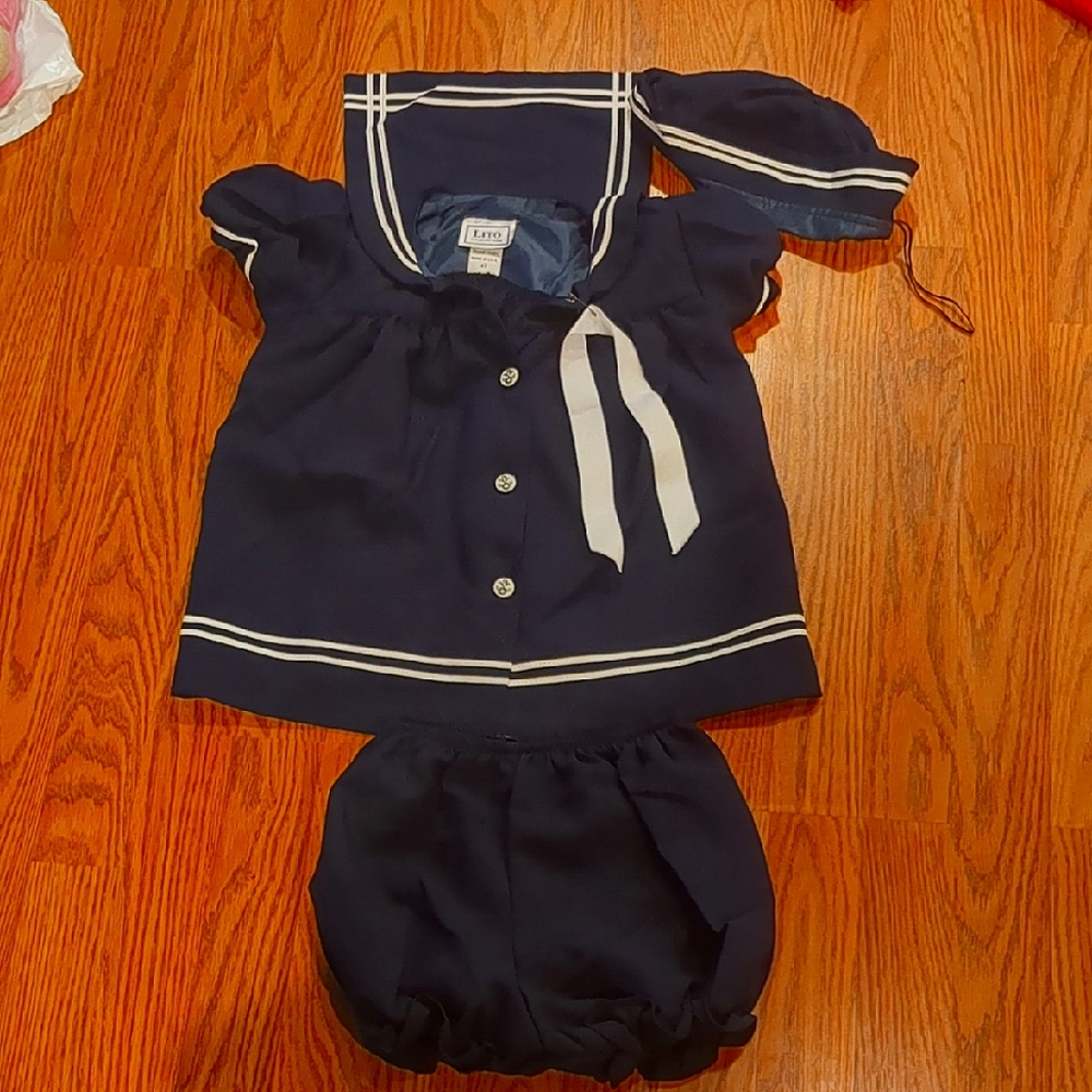 Navy Blue Sailor Outfit with White Accents and Ribbon